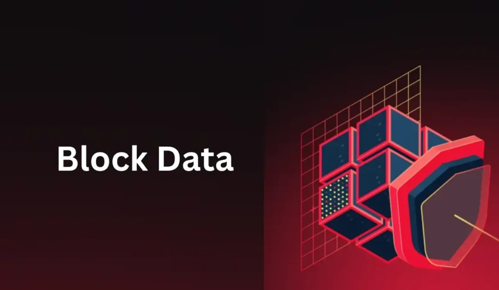 Block data structure showing linked blockchain blocks with hashes, timestamps, and transaction records.
