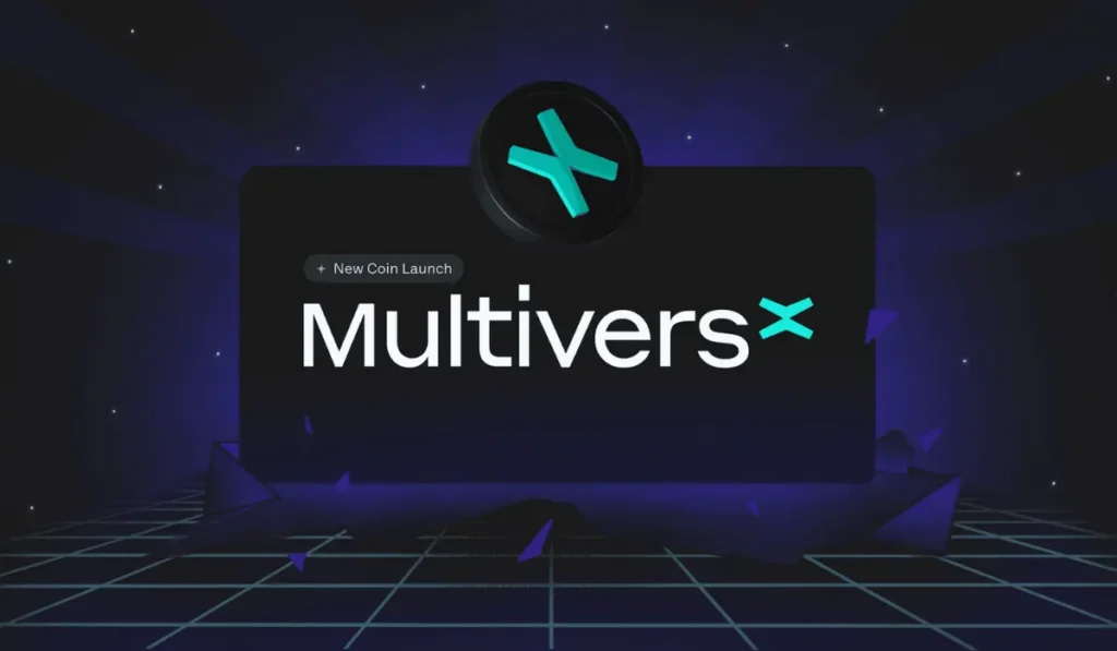 MultiversX logo with EGLD token and high-performance blockchain visualization